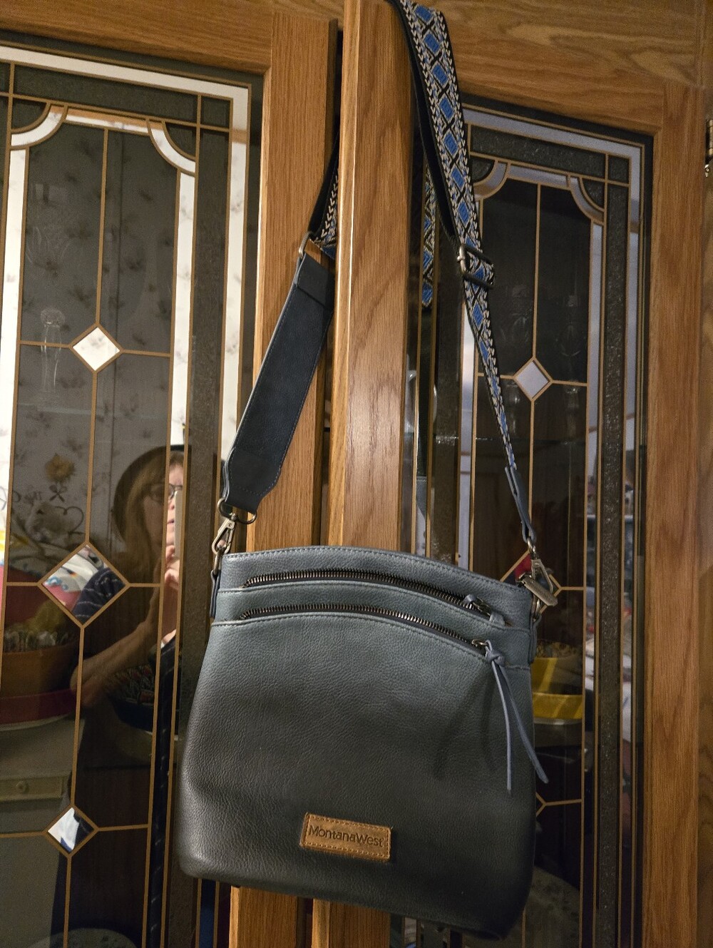 Montana West Aqua Pebbled Crossbody with Patterned Adjustable Strap 5 pockets